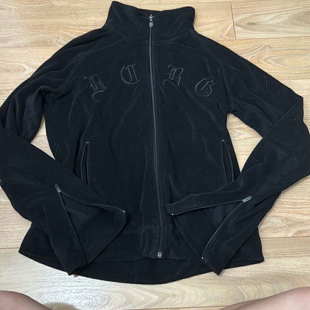 BCBG Maxazria black velour zip up size large‎